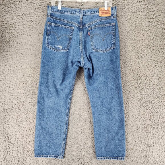 Levis Jeans Womens 30 501 Blue Stretch Mid Rise Button Fly Classic Straight *GUC - Picture 1 of 15